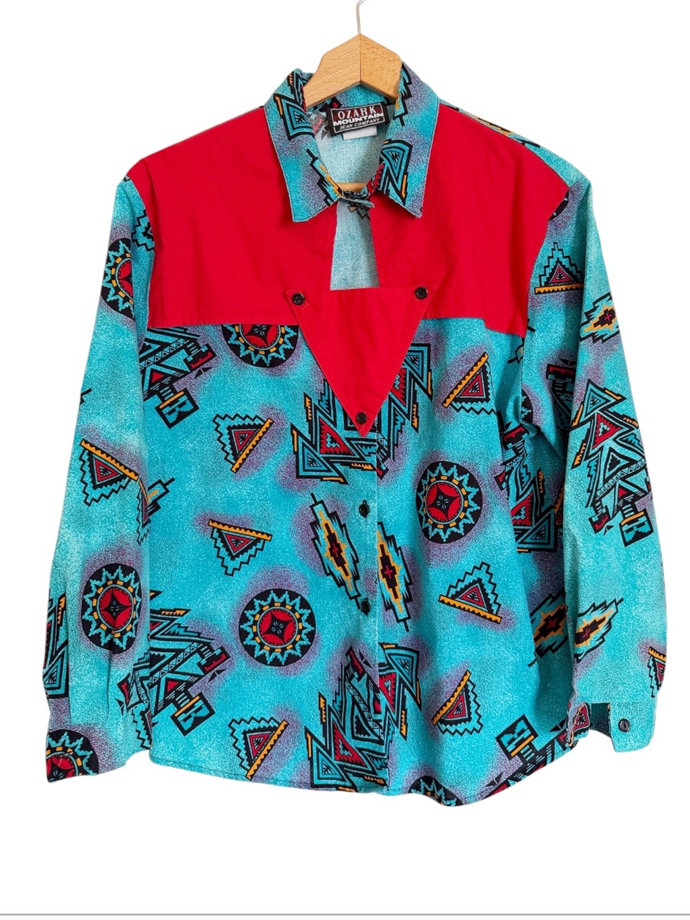 Vintage Ozark Mountain Southwestern Aztec Print Cape Top Cowgirl Blouse size L